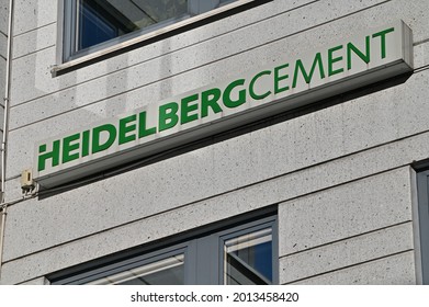 Stockholm, Sweden - July 19, 2021: A Wall Sign For The German Cement Company Heidelberg Cement On An Office Building In Stockholm, Sweden.