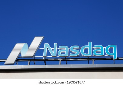 Stockholm, Sweden - July 4, 2016: Close-up Of The Nasdaq Stock Exchange Sign Located At Stockholm Branch.