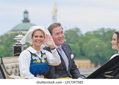 STOCKHOLM, SWEDEN - JUNE 06, 2018: Princess Madeleine, Chris O`Neill And Princess Sofia. National Day.