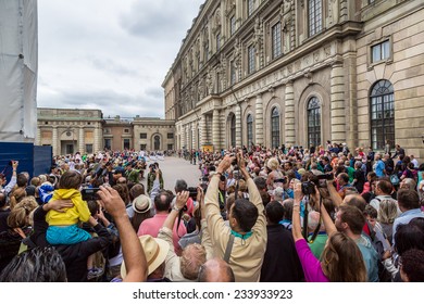 STOCKHOLM, SWEDEN - JUNE 14: Royal Swedish Army Band Performing To Celebrate The Birthday Of Victoria, Crown Princess Of Sweden, On June 14, 2014 In Stockholm.