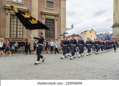 STOCKHOLM, SWEDEN - JUNE 14: Royal Swedish Army Band Performing To Celebrate The Birthday Of Victoria, Crown Princess Of Sweden, On June 14, 2014 In Stockholm.