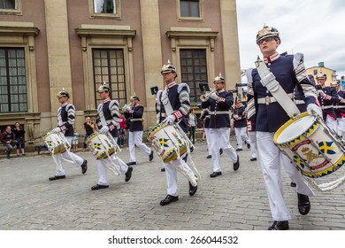 STOCKHOLM, SWEDEN - JUNE 14: Royal Swedish Army Band Performing To Celebrate The Birthday Of Victoria, Crown Princess Of Sweden, On June 14, 2014 In Stockholm.