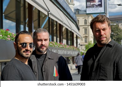 STOCKHOLM, SWEDEN - JUNE 15, 2019: The Swedish House Mafia Walking The Streets Of Stockholm.