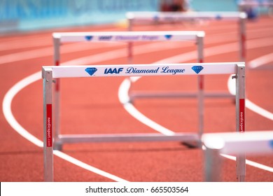 STOCKHOLM, SWEDEN - JUNE 18, 2017:  Hurdel Closeup At The IAAF Diamond League In Stockholm.