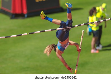 STOCKHOLM, SWEDEN - JUNE 18, 2017:  Angelica Bengtsson At The Pole Vault Warmup At The IAAF Diamond League In Stockholm.