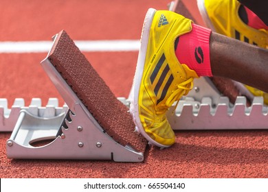 STOCKHOLM, SWEDEN - JUNE 18, 2017:  Staring Blocks At The IAAF Diamond League In Stockholm.