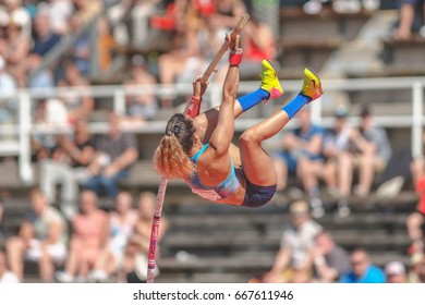 STOCKHOLM, SWEDEN - JUNE 18, 2017:  Angelica Bengtsson (SWE) At The Womens Pole Vault At The IAAF Diamond League In Stockholm.