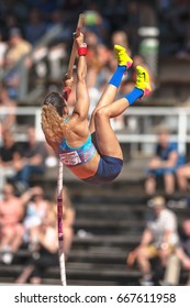 STOCKHOLM, SWEDEN - JUNE 18, 2017:  Angelica Bengtsson (SWE) At The Womens Pole Vault At The IAAF Diamond League In Stockholm.