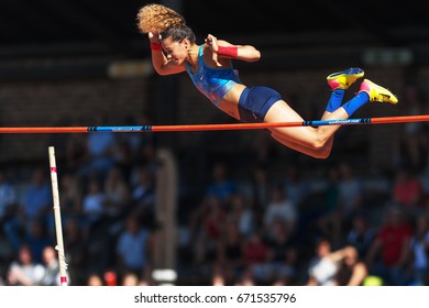 STOCKHOLM, SWEDEN - JUNE 18, 2017:  Angelica Bengtsson (SWE) At The Pole Vault In The IAAF Diamond Leauge Bauhaus Galan At Stockholm Stadion.