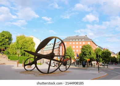 Stockholm, Sweden - June 26, 2019: Modern Symbolic Abstract Wheel Sculpture In Norrmalm And Östermalm