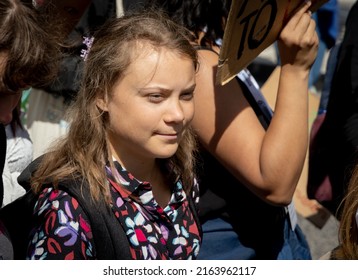 STOCKHOLM, SWEDEN - JUNE 3, 2022: 19-year-old Swedish climate activist Greta Thunberg demonstrating in Stockholm