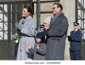 STOCKHOLM, SWEDEN - MARCH 12, 2022: Crown Princess Victoria With Family Celebrating Her Name Day At The Royal Palace. 