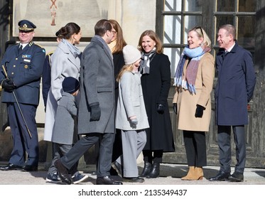 STOCKHOLM, SWEDEN - MARCH 12, 2022: Crown Princess Victoria With Family Celebrating Her Name Day At The Royal Palace. 