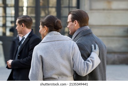 STOCKHOLM, SWEDEN - MARCH 12, 2022: Crown Princess Victoria With Family Celebrating Her Name Day At The Royal Palace. 