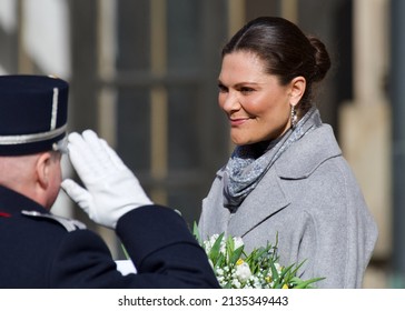 STOCKHOLM, SWEDEN - MARCH 12, 2022: Crown Princess Victoria With Family Celebrating Her Name Day At The Royal Palace. 