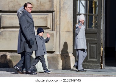 STOCKHOLM, SWEDEN - MARCH 12, 2022: Crown Princess Victoria With Family Celebrating Her Name Day At The Royal Palace. 