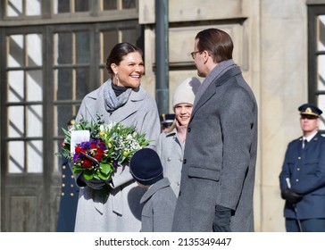 STOCKHOLM, SWEDEN - MARCH 12, 2022: Crown Princess Victoria With Family Celebrating Her Name Day At The Royal Palace. 