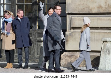 STOCKHOLM, SWEDEN - MARCH 12, 2022: Crown Princess Victoria With Family Celebrating Her Name Day At The Royal Palace. 