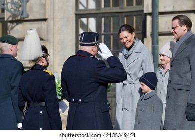 STOCKHOLM, SWEDEN - MARCH 12, 2022: Crown Princess Victoria With Family Celebrating Her Name Day At The Royal Palace. 