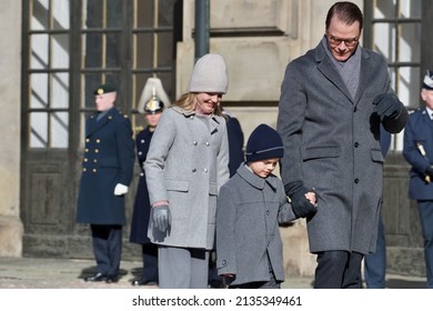 STOCKHOLM, SWEDEN - MARCH 12, 2022: Crown Princess Victoria With Family Celebrating Her Name Day At The Royal Palace. 