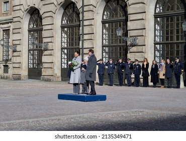 STOCKHOLM, SWEDEN - MARCH 12, 2022: Crown Princess Victoria With Family Celebrating Her Name Day At The Royal Palace. 