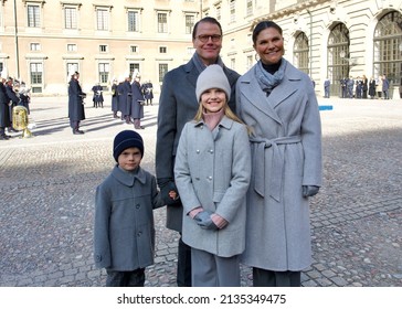 STOCKHOLM, SWEDEN - MARCH 12, 2022: Crown Princess Victoria With Family Celebrating Her Name Day At The Royal Palace. 