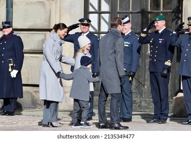 STOCKHOLM, SWEDEN - MARCH 12, 2022: Crown Princess Victoria With Family Celebrating Her Name Day At The Royal Palace. 