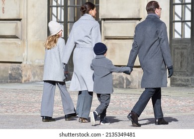 STOCKHOLM, SWEDEN - MARCH 12, 2022: Crown Princess Victoria With Family Celebrating Her Name Day At The Royal Palace. 