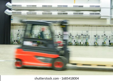 Stockholm, Sweden March 27, 2020 The Stockholm Fair Grounds Are Being Turned Into A Temporary External Hospital To Handle Covid 19 Cases. Here A Warehouse Full Of Medical Supplies Getting Unpacked By 