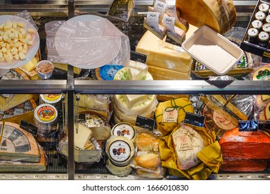 Stockholm, Sweden March 7, 2020 The Interior Of The Newly Renovated Östermalm Saluhall Food Market.