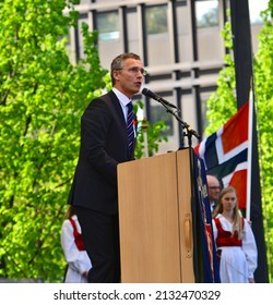 STOCKHOLM, SWEDEN - MAY 17, 2013: Jens Stoltenberg Is Giving A Speech On The Norwegian National Day.