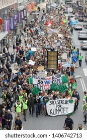 STOCKHOLM, SWEDEN - MAY 24, 2019: Greta Thunberg and the Global Strike for Future, a demonstration to force the heads of state to make decisions to stop climate change. Stockholm, Sweden. May 24,2019
