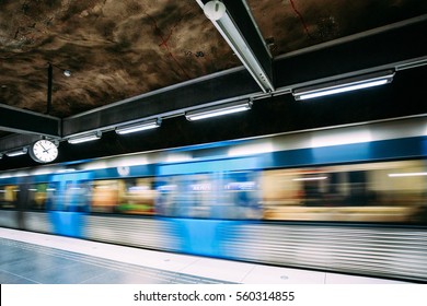 Stockholm, Sweden. Modern Stockholm Underground Subway Metro Train Station.