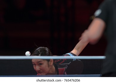 STOCKHOLM, SWEDEN - NOV 18, 2017:  Zhu Yuling (Cina) Against Miyu Kato (Japan), Quarterfinals, Zhu Won