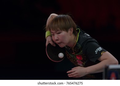 STOCKHOLM, SWEDEN - NOV 18, 2017:  Zhu Yuling (Cina) Against Miyu Kato (Japan), Quarterfinals, Zhu Won