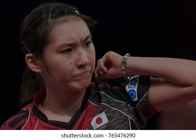 STOCKHOLM, SWEDEN - NOV 18, 2017:  Zhu Yuling (Cina) Against Miyu Kato (Japan), Quarterfinals, Zhu Won