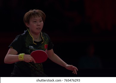 STOCKHOLM, SWEDEN - NOV 18, 2017:  Zhu Yuling (Cina) Against Miyu Kato (Japan), Quarterfinals, Zhu Won