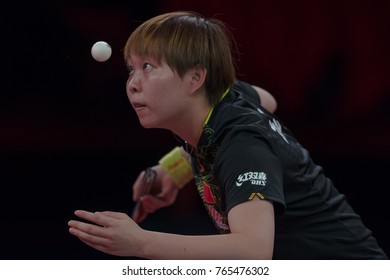 STOCKHOLM, SWEDEN - NOV 18, 2017:  Zhu Yuling (Cina) Against Miyu Kato (Japan), Quarterfinals, Zhu Won