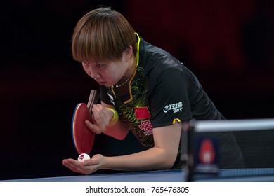 STOCKHOLM, SWEDEN - NOV 18, 2017:  Zhu Yuling (Cina) Against Miyu Kato (Japan), Quarterfinals, Zhu Won