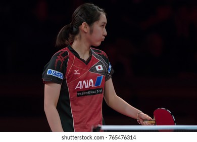 STOCKHOLM, SWEDEN - NOV 18, 2017:  Zhu Yuling (Cina) Against Miyu Kato (Japan), Quarterfinals, Zhu Won