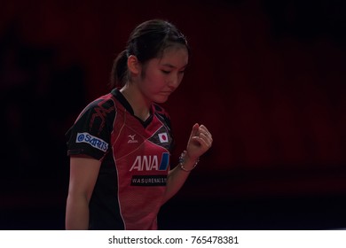 STOCKHOLM, SWEDEN - NOV 18, 2017:  Zhu Yuling (Cina) Against Miyu Kato (Japan), Quarterfinals, Zhu Won