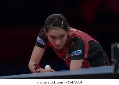 STOCKHOLM, SWEDEN - NOV 18, 2017:  Zhu Yuling (Cina) Against Miyu Kato (Japan), Quarterfinals, Zhu Won