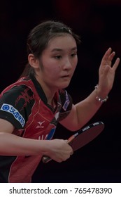 STOCKHOLM, SWEDEN - NOV 18, 2017:  Zhu Yuling (Cina) Against Miyu Kato (Japan), Quarterfinals, Zhu Won