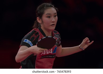 STOCKHOLM, SWEDEN - NOV 18, 2017:  Zhu Yuling (Cina) Against Miyu Kato (Japan), Quarterfinals, Zhu Won