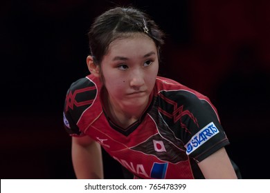 STOCKHOLM, SWEDEN - NOV 18, 2017:  Zhu Yuling (Cina) Against Miyu Kato (Japan), Quarterfinals, Zhu Won