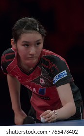 STOCKHOLM, SWEDEN - NOV 18, 2017:  Zhu Yuling (Cina) Against Miyu Kato (Japan), Quarterfinals, Zhu Won