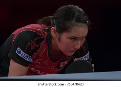 STOCKHOLM, SWEDEN - NOV 18, 2017:  Zhu Yuling (Cina) Against Miyu Kato (Japan), Quarterfinals, Zhu Won