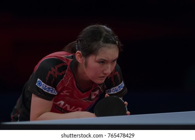 STOCKHOLM, SWEDEN - NOV 18, 2017:  Zhu Yuling (Cina) Against Miyu Kato (Japan), Quarterfinals, Zhu Won