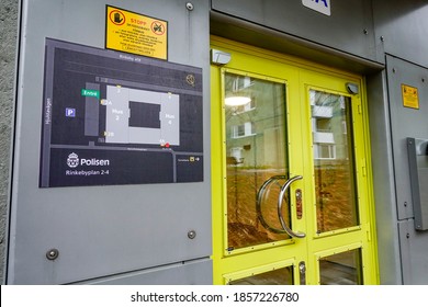 Stockholm, Sweden Nov 19, 2020 The Entrance To The Reinforced Police Headquarters Building In This Primarily Somali And Immigrant Suburb.