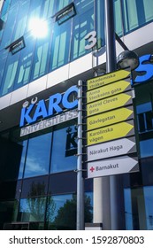 Stockholm, Sweden  Oct 2, 2019 Signs At The  Karolinksa Universitetssjukhuset, Or The Karolinska University Hospital.